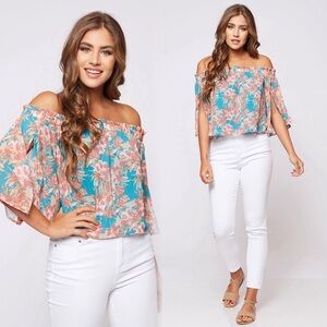 Off the shoulder tropical floral print top boho summer